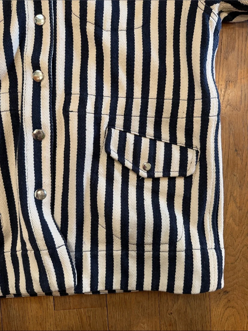 Urban Outfitters Navy and Cream Striped Button Jacket